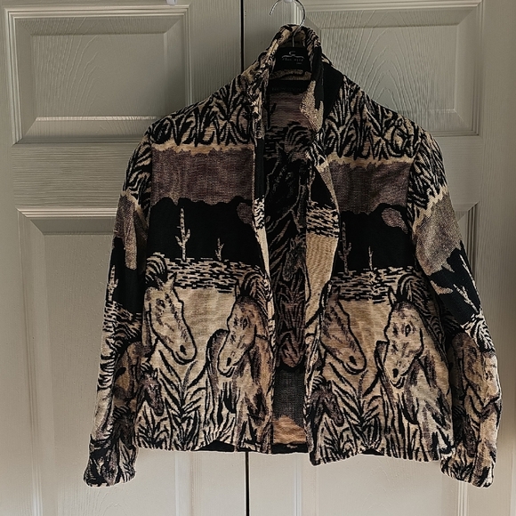 Vintage New Identity Women's Equestrian Thick Cotton Tapestry Jacket Small - Picture 13 of 16